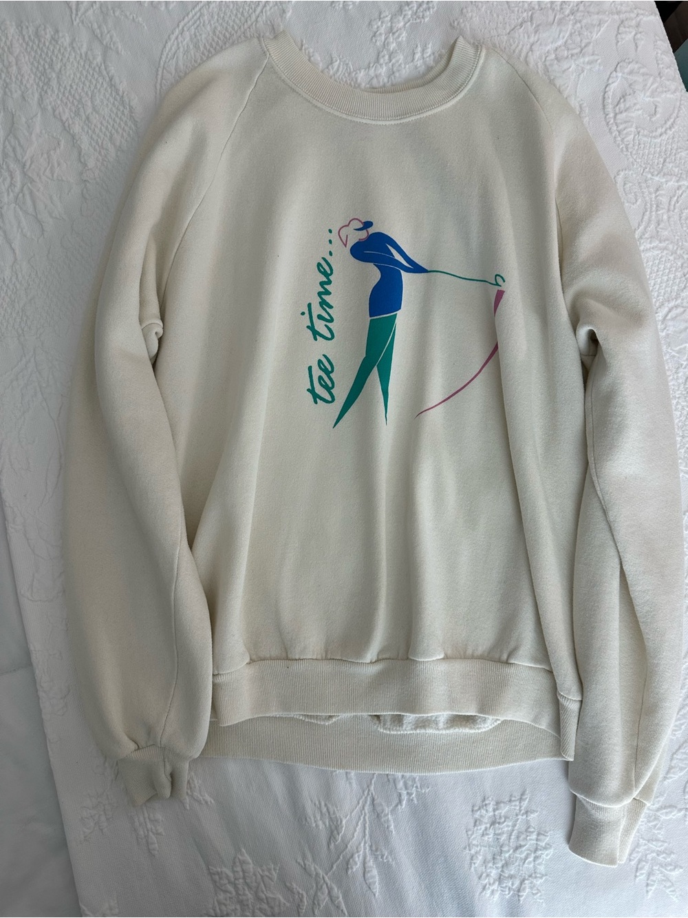 Vintage Women's Cream Sweatshirt with Teetime Graphic Girl Golf
